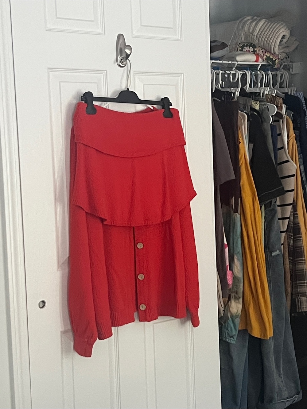 Free People Red Tiered Button-Front High-Low Skirt
